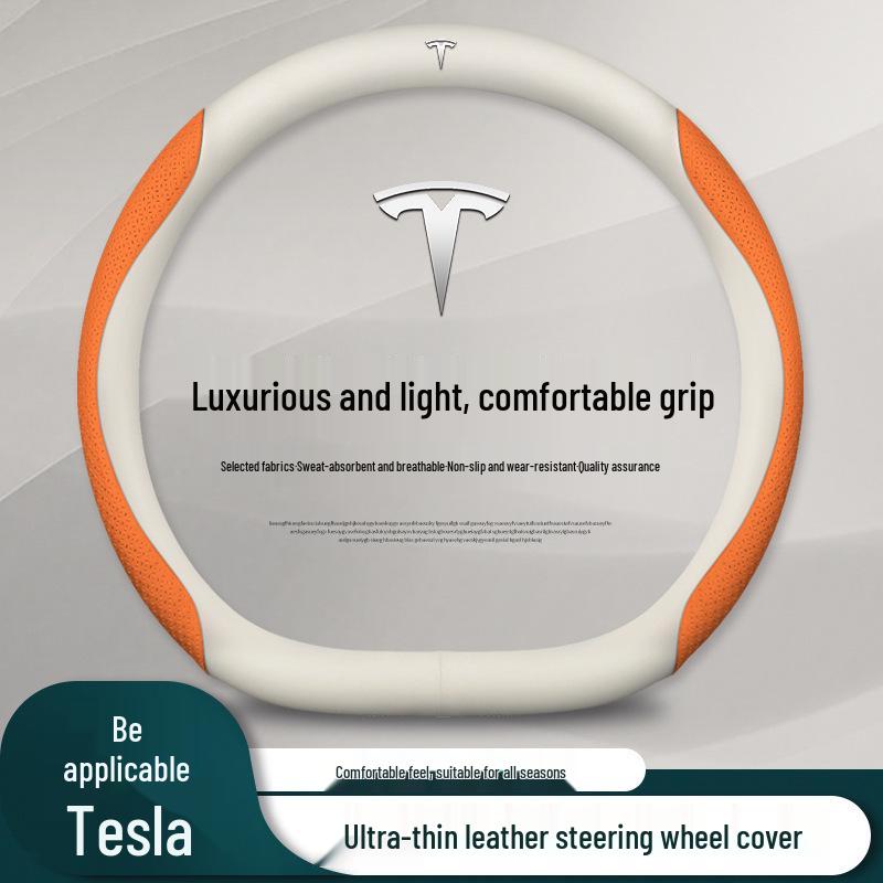 Genuine Leather Steering Wheel Cover for Tesla Model 3/Y Default