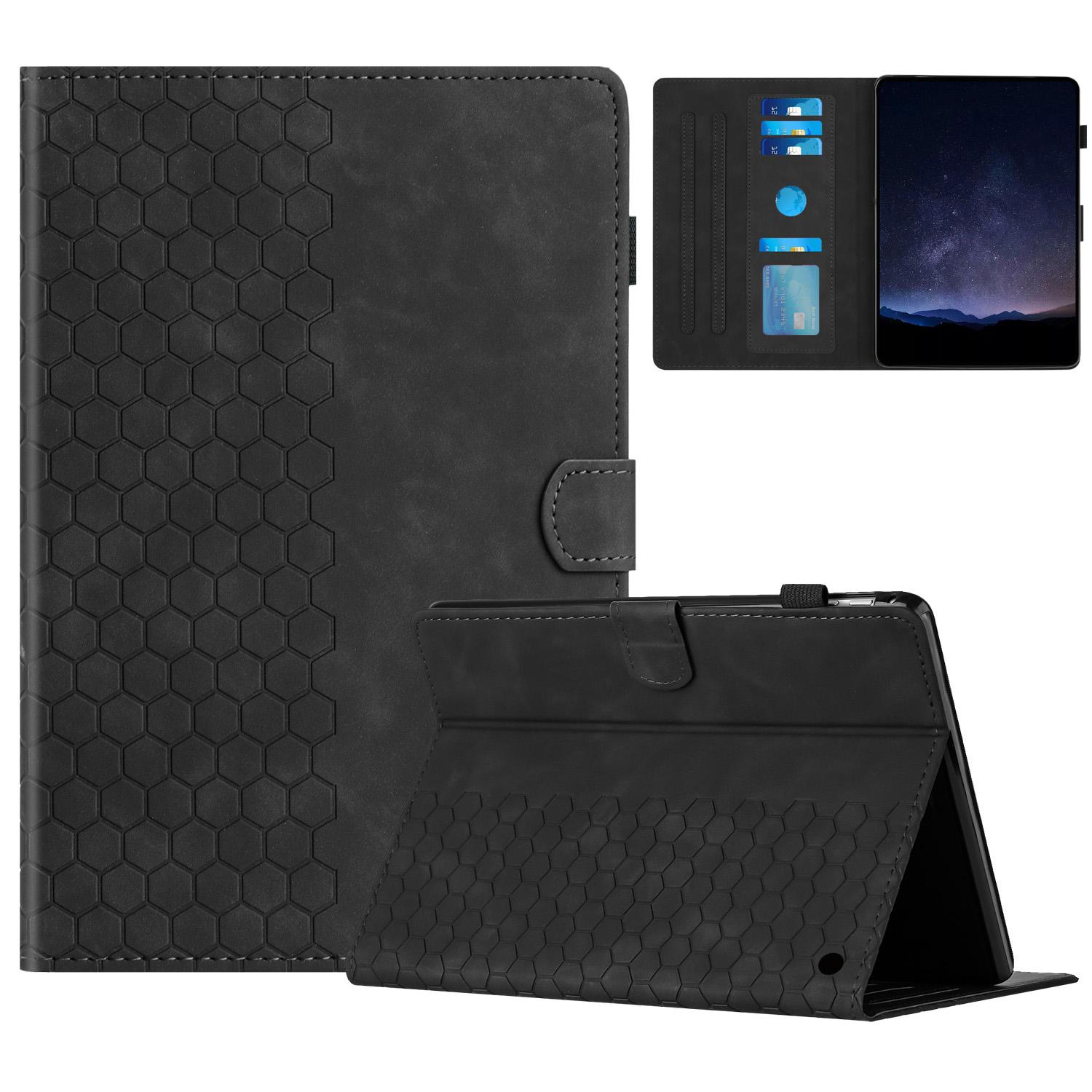 

For Amazon Fire HD 10 (2021)/HD 10 Plus (2021) Case Honeycomb Printed Leather Tablet Cover with Card Slot Black