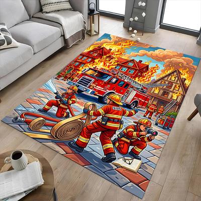 1PC Firefighter Firetruck Non-Slip Floor Carpet, Office, Family, Bedroom, Studio - Large Area Rug, Decorative Mat, Longlasting Material-C0411