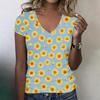Women’s Casual V Neck Short Sleeve Floral Print T Shirt Top Relaxed Fit Lightweight Summer Tee for Daily Wear