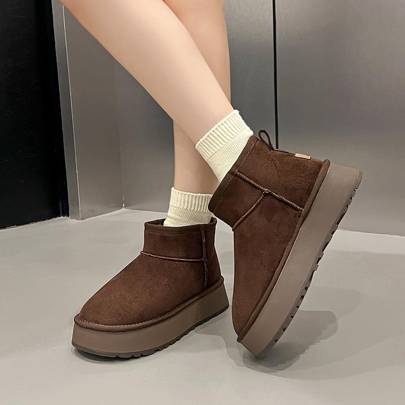Women's Fashion Lightweight Height-enhancing Soft Sole Winter Warm Fur One Snow Boots Velvet Lined Non-slip Casual Sports Cotton Boots
