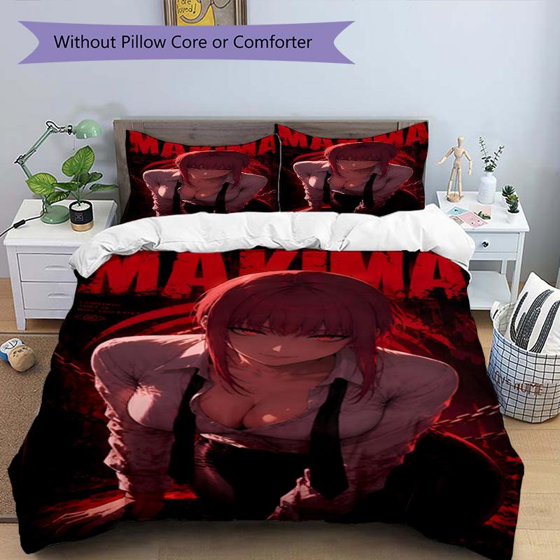 3pcs Duvet Cover Set (1*Duvet Cover + 2*Pillowcase, Without Core), Makima Chainsaw Man Print Bedding Set, Bedroom Decor, All‑Season, Birthday Gift