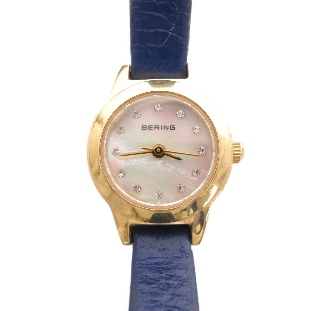 Used BERING Watch 11119-633 Quartz Rhinestone Shell Dial Gold Color Blue Blue /TQ