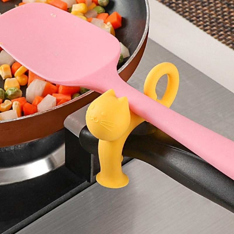 Cartoon Cats Themed Silicone Utensils Rest Heat Resistant Nonslip Cooking Tool Spoon Holder For Countertops Organization