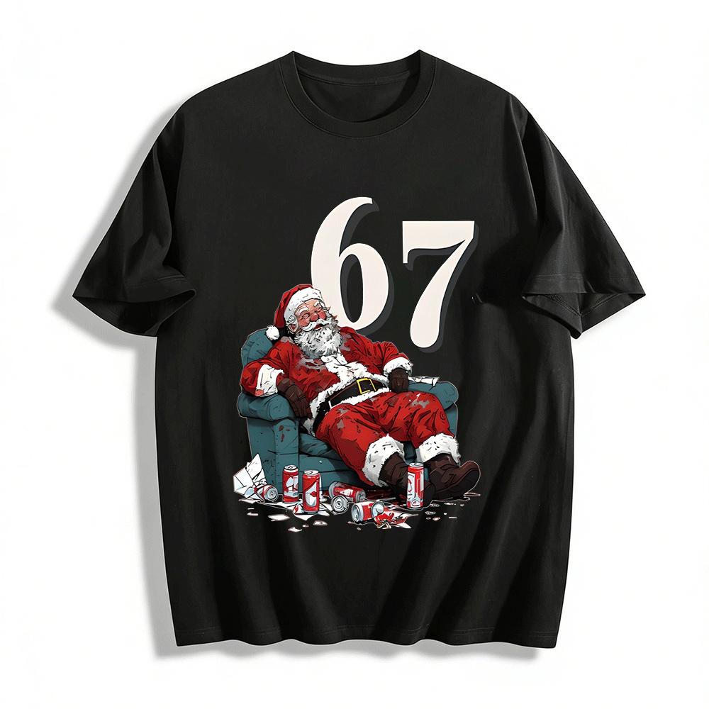 

Drunk Santa Claus No.67 Fun Christmas Themed Casual Top Pure cotton T-shirt XXS