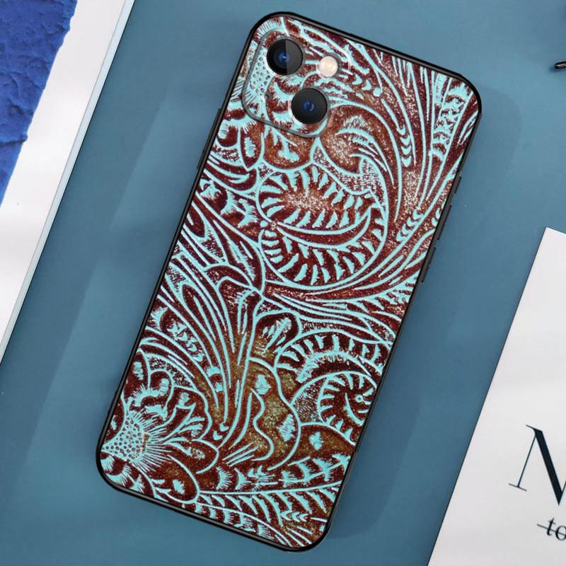 Brown Tooled Leather Pattern Case For iPhone 15 11 12 13 14 Pro Max 12 13 Mini X XS Max XR 7 8 Plus SE 2020 Cover Coque