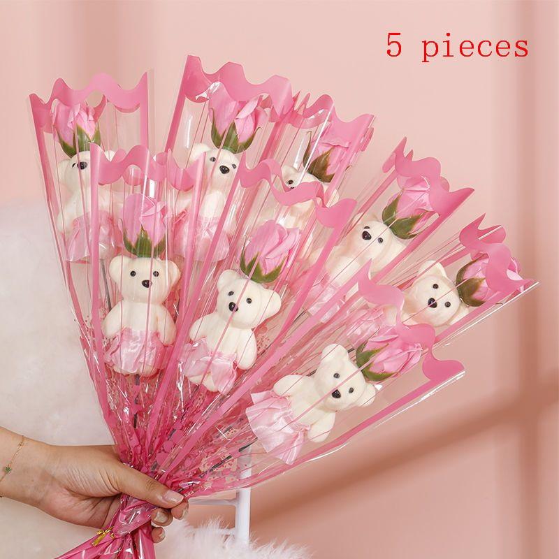 5Pcs Wedding Decoration Rose Bear Artificial Flowers Bouquet For Valentine'S Day Diy Gift Ornament Party Supplies Home Decor
