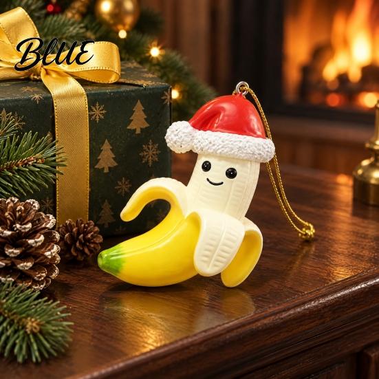 Festive Party Decoration Banana Christmas Ornament with Red Hat 3D Anthropomorphic Figurine Synthetic Resin Pendant Hanging Lanyard Home