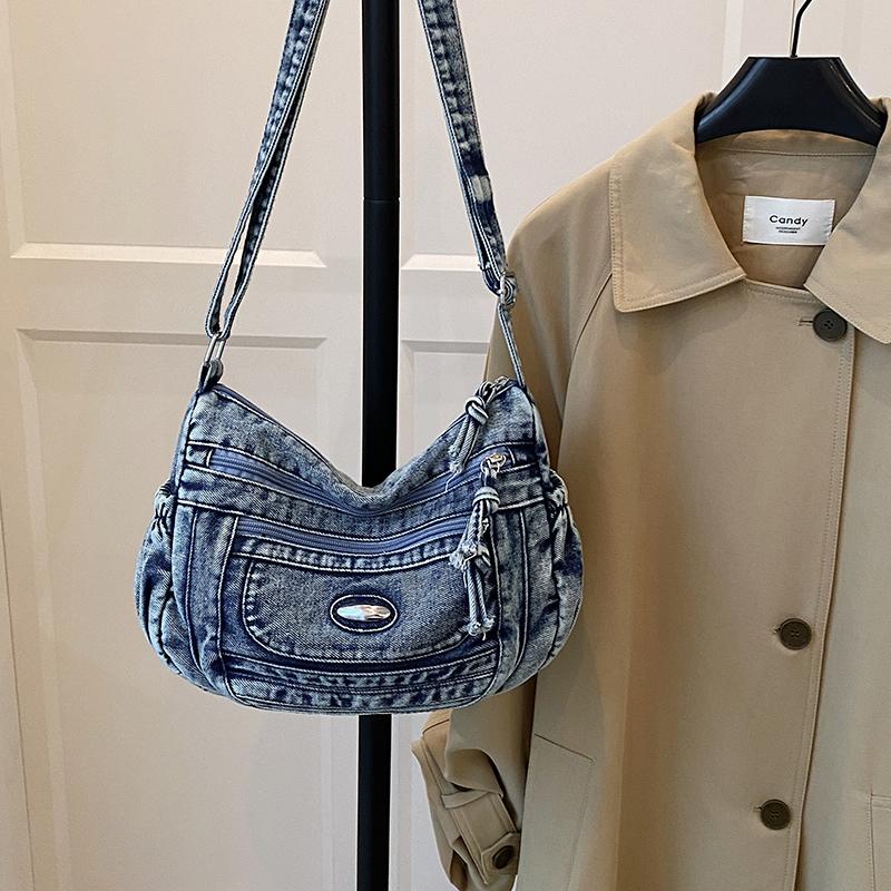 Schultertasche mit großer Kapazität Damen Denim Umhängetasche Mamatasche