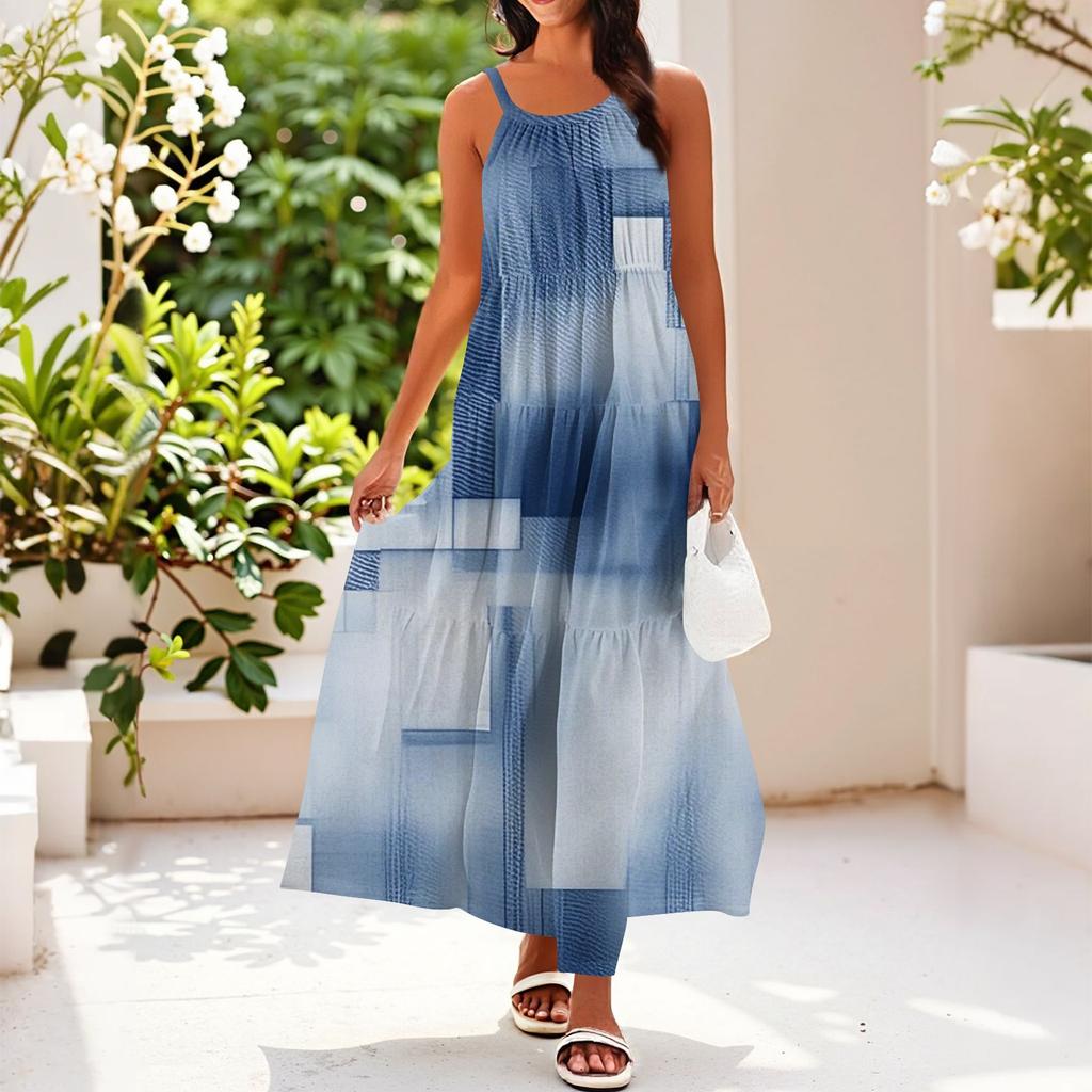 Damska Letnia Codzienna Sukienka na Szelkach Bez Rękawów