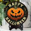2D Flat Aluminum Decorative Plaques and Ornaments Sign, Round Metal Halloween Sign with Spiral Stem Jack Pumpkin, Distressed Rustic Wall Hanging