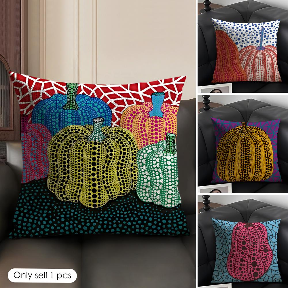 Yayoi Kusama Pumpkin Cushion Cover Natural Linen Organic Fabric DoubleSided Printing Sofa Home Decor Gift Pillow Case