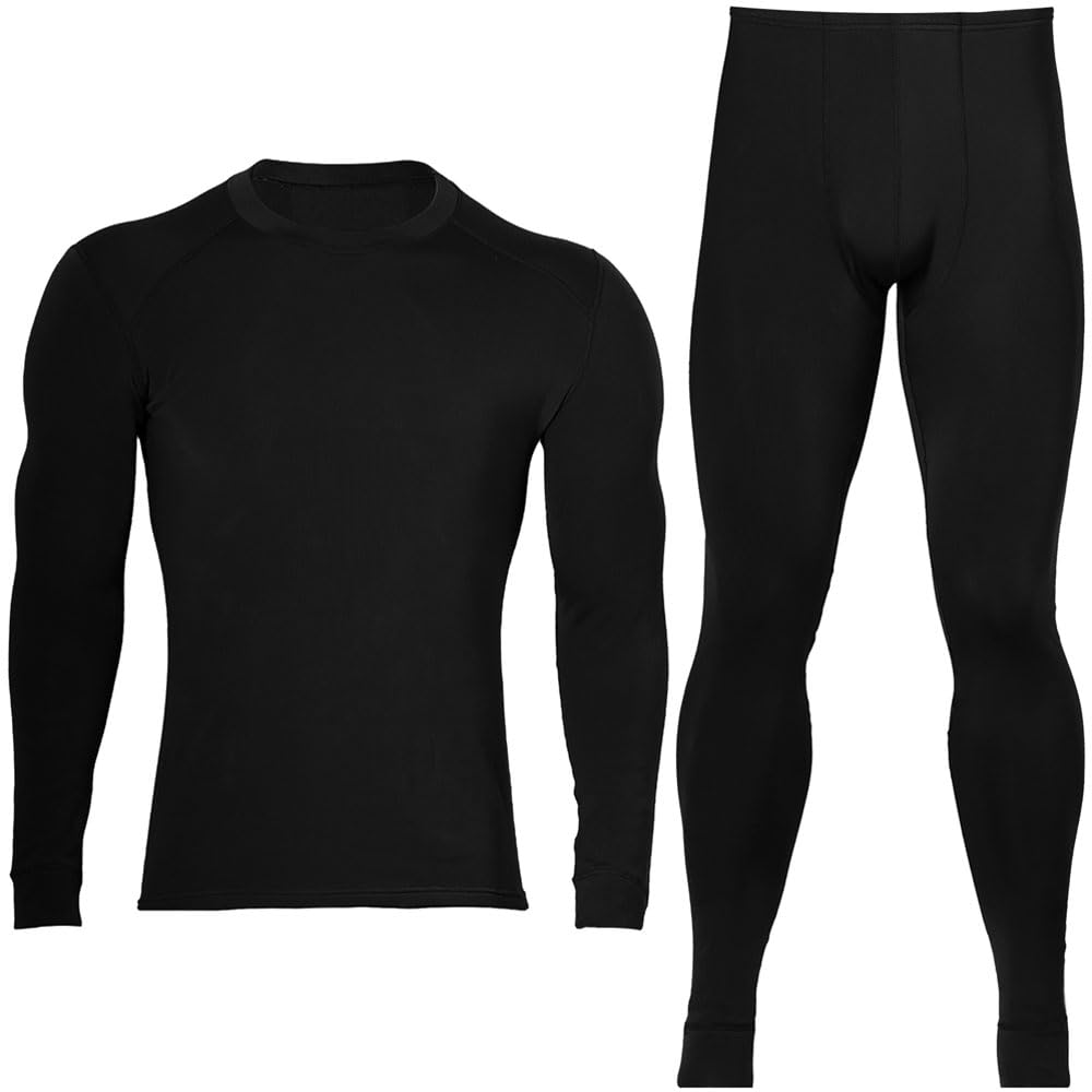 

Chern Yueh Теплое термобелье Теплый комплект с длинным рукавом и эластичными брюками для мужчин, Брюки, С флисовой подкладкой, Футболка, Влагоотводящий, Устойчивый к запаху, Дышащий, (Черный, чёрный