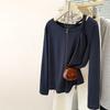 Real shot kinky slanted shoulder off-shoulder long-sleeved T-shirt women's autumn loose cotton outer bottoming shirt top