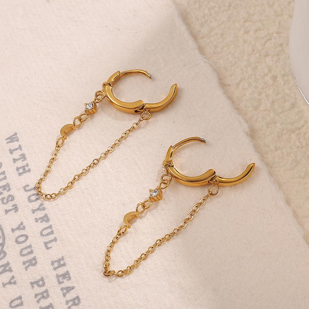 Elegant 18K Gold-Plated Zircon Ear Clips: European-American Style Stainless Steel Earrings