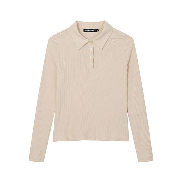 JAMBANGEE Women'S) Collared Ribbed Long Sleeve T-Shirt (Slim Fit)_An1Wts165-Cr