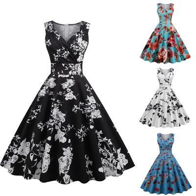 Damen Vintage Print Kleid Cocktail Party Cocktailkleid