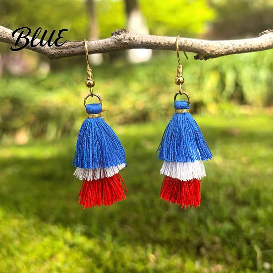 Eye-catching Fringe Jewelry Earrings Multi-layered Creative Red White and Blue