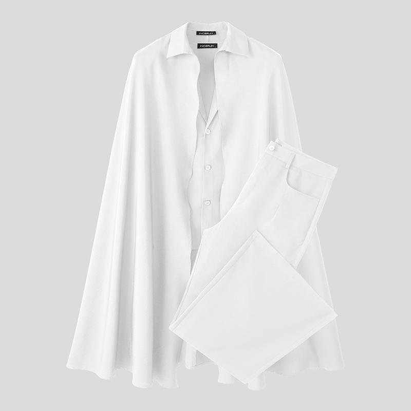 INCERUN Zweiteiliger Herren Reverskragen Langarm Umhang Blazer Lange Anzughose Outfits