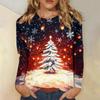 Women's 3D Christmas Snowflake Gradient Print Round Neck Long Sleeve T-shirt Casual Long Sleeve Top Party Loose Women's Top