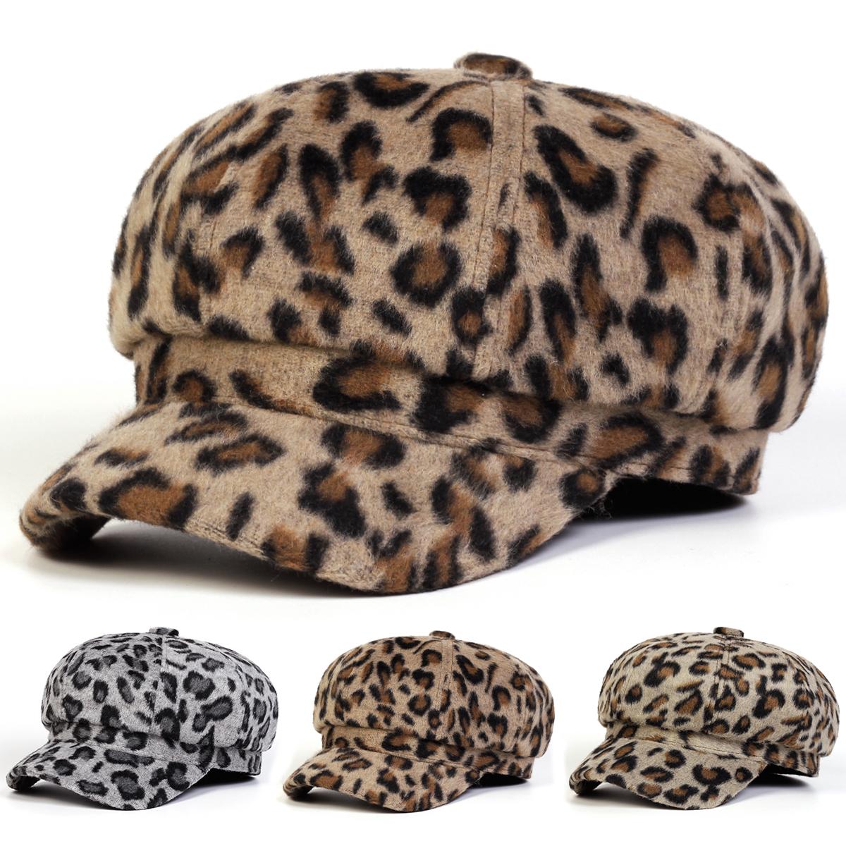 Yiran Bag Women's Unisex Plush Leopard Print Personality Newsboy Hat Spring Autumn Retro Beret Hats Wild Casual Hats Octagonal Cap