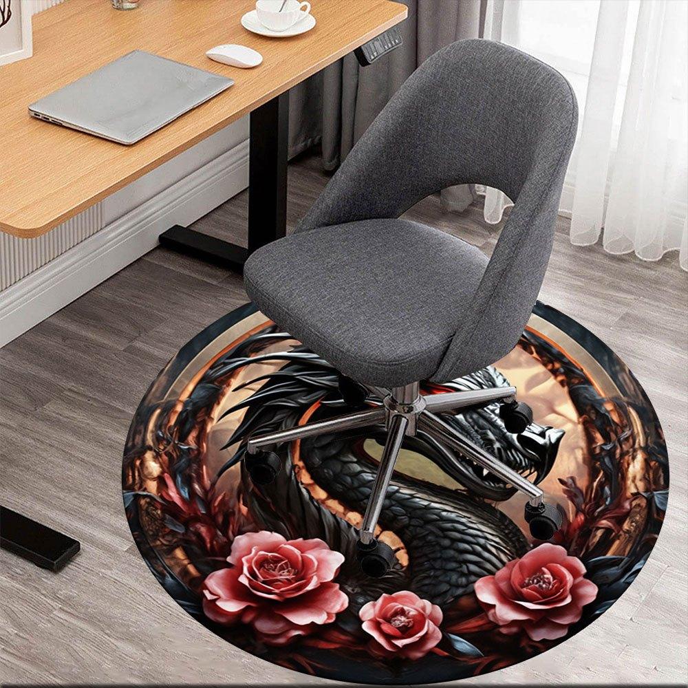 

Fantasy Dragon with Roses Circular Wall Art PrintRound Non-Slip chair mat chair carpet for office Rugs for Office Decor Gift For Valentine s Day Mothe 80cm by 80cm