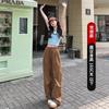 Women Quick Dry Athletic Pants High Waist Loose Fit Red Straight Leg American Style Wide Trousers