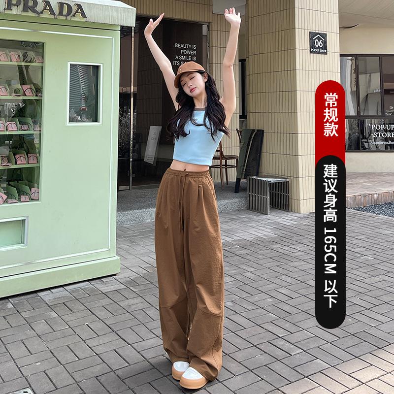 Women Quick Dry Athletic Pants High Waist Loose Fit Red Straight Leg American Style Wide Trousers
