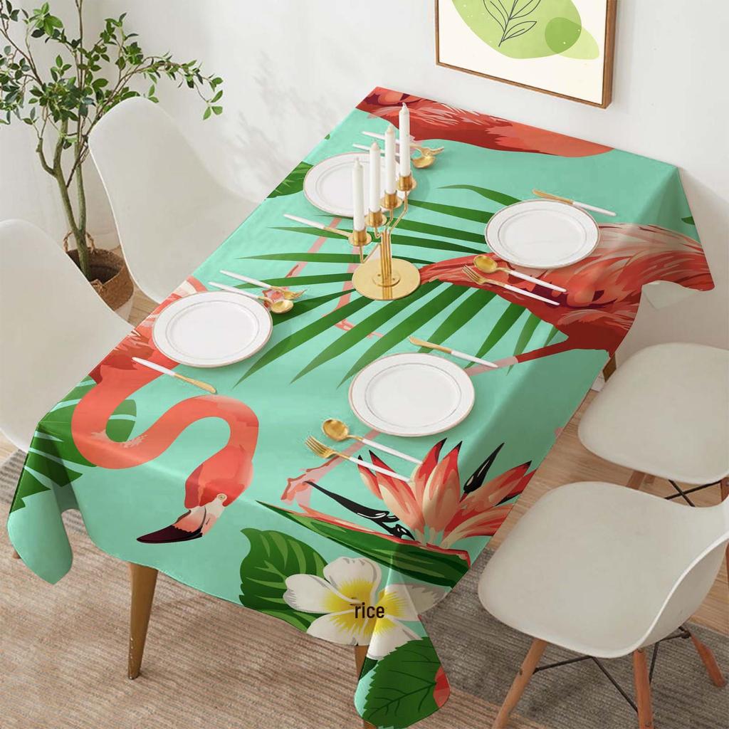 Tropical Flamingo Rectangular Polyester Tablecloth for Dining and Coffee Tables
