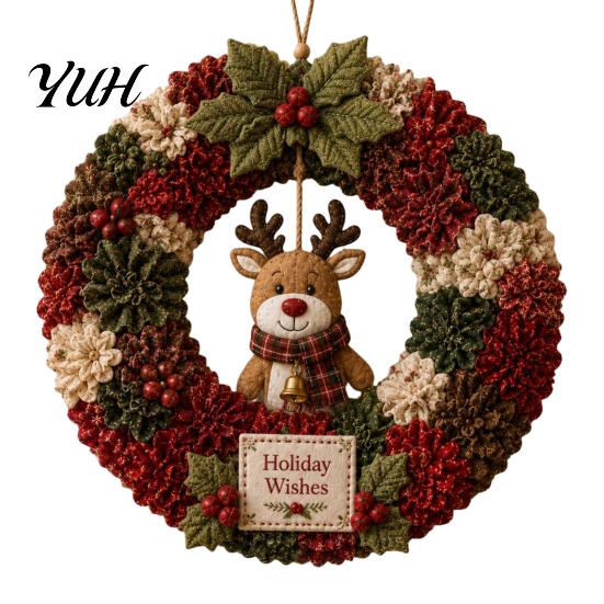 Relaxing Holiday Craft Projects 3D Fabric Wreath Poke Art Kit for Adults, Christmas Easy Crafts Adults Kit, Santa Snowman Design, Beginner-Friendly