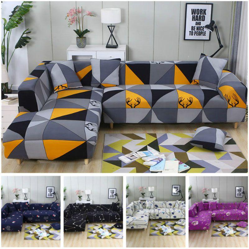 1234 Seat Printed Stretch Sofa Cover Corner Slipcover For Living Room