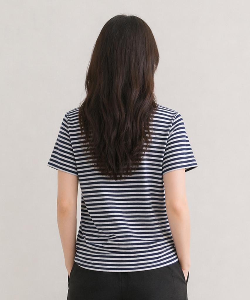 ADERNM Slub Stripe Crop T Navy