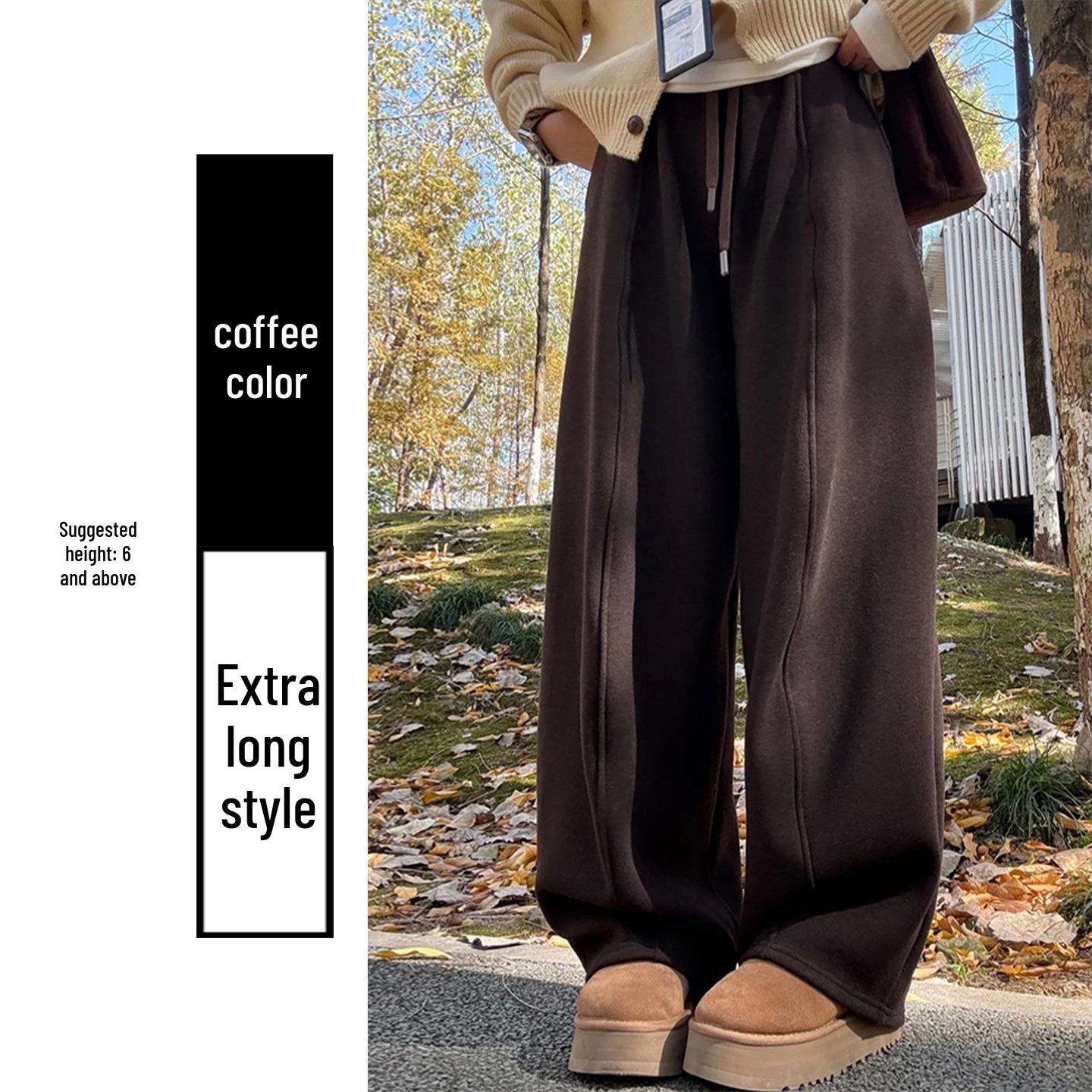Light Gray High Waist Woolen Wide Leg Women s Pants for Autumn/Winter XL