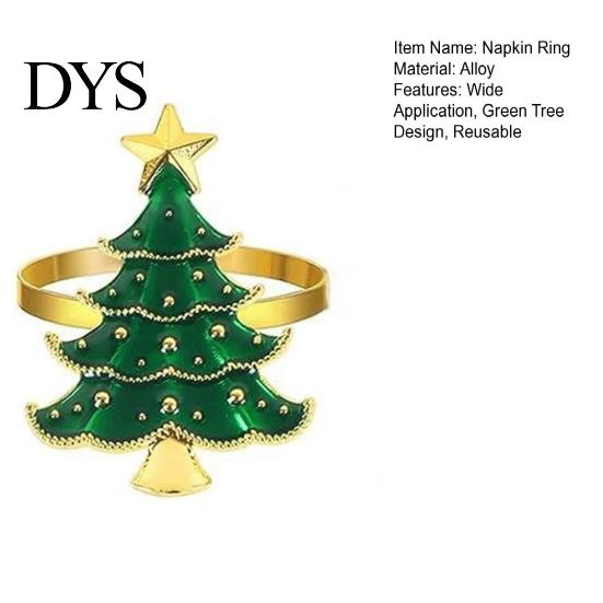 Christmas Table Ornaments Tree Napkin Ring, Alloy Green Holder, Metal Rings Reusable Holiday Ring for Festive Dining Decor