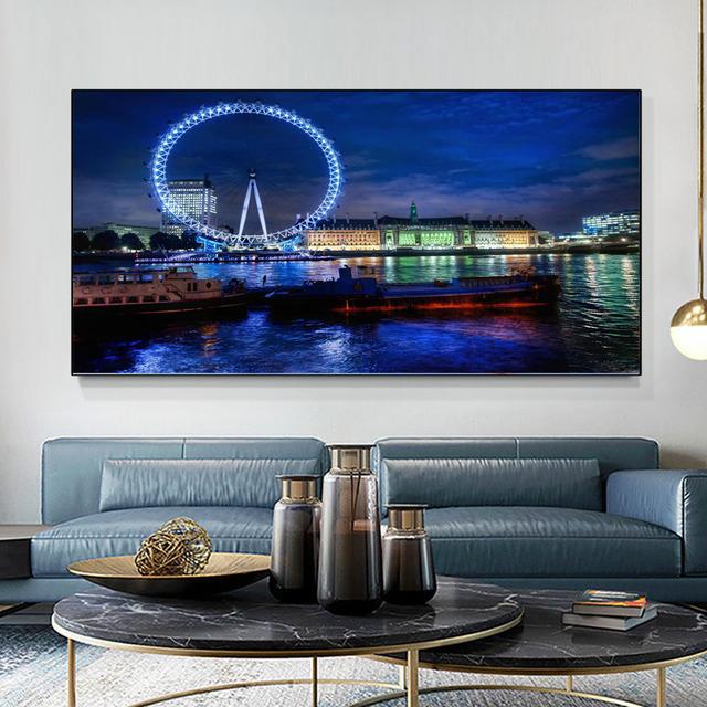 Peisaj Turnul Eiffel London Bridge Vedere la oraș Pictură pe pânză Postere și imprimeuri Artă de perete Poze Decor pentru cameră fără cadru