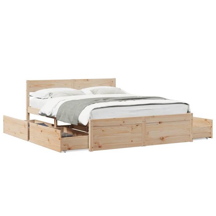 VidaXL Cadre de lit avec tiroirs 140x200 cm bois de pin massif, meuble de chambre à coucher, sommier, lit en bois, lit, lit 3282348
