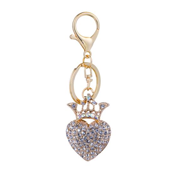 Sparkling Rhinestones Inlaid Heart Crown Design Keychain Pendant Enamel Oil Drip Process белый