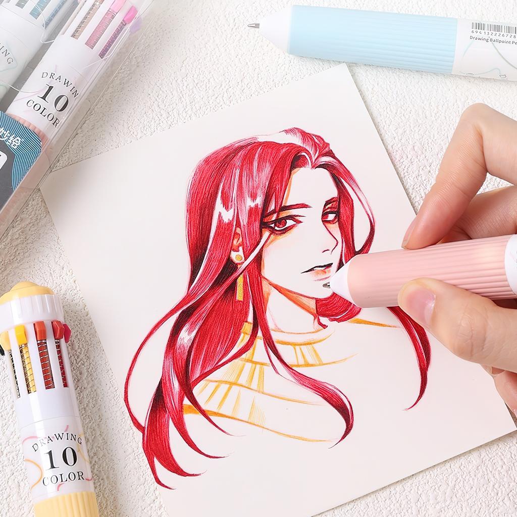 3/6 Pezzi Penne a Sfera Retrattili per Disegno 0.8mm / 60 Colori / Penna Roller 10 in 1 Marker Spot Liner A3092