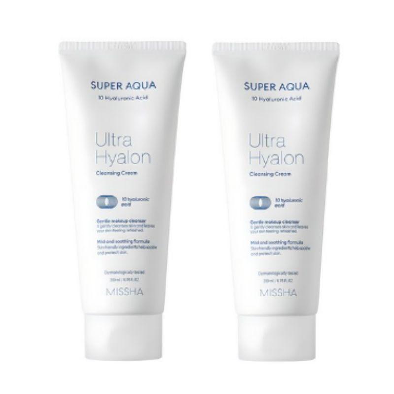 Missha Super Aqua Ultra Hyalron Cleansing Cream 200ml x2 – Hydrating Makeup Remover & Moisturizing Facial Cleanser Set