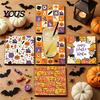 Halloween Wooden Coasters 4Pcs Coasters, Spooky Ghost Skull Design Drink 2D Heat-Resistant Practical Holiday Housewarming Gifts Round Mats for Coffee