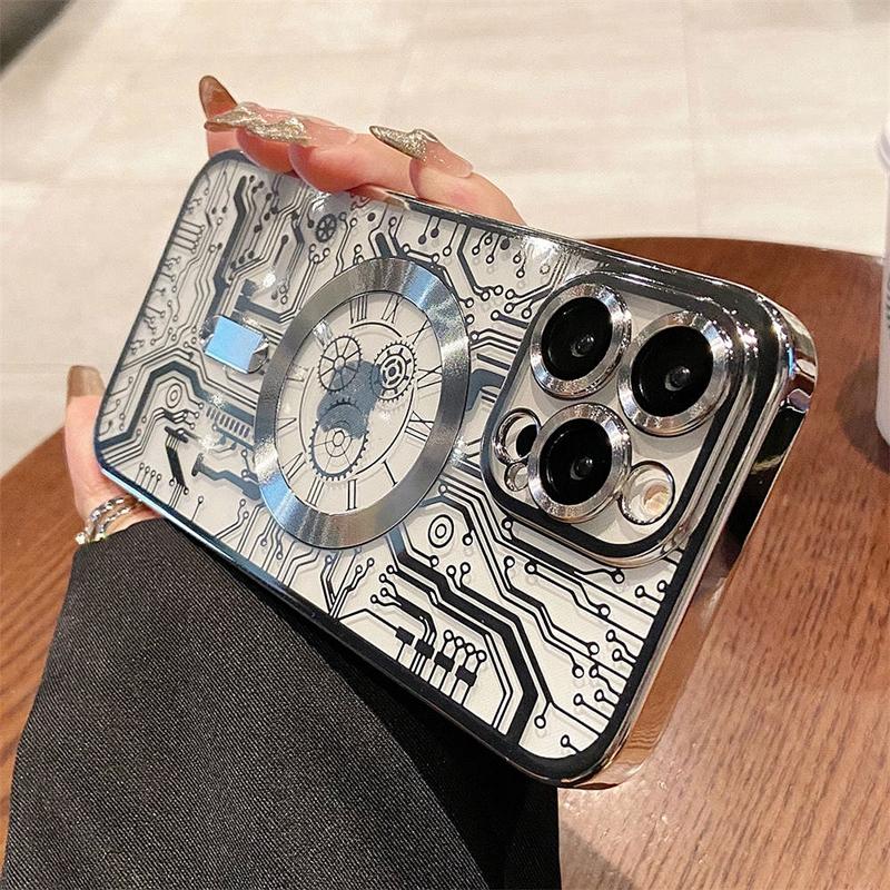 Luxury Magsafe Mechanical Gear Transparent Case For iPhone 16 Pro Max 15 14 13 12 11 Plus Soft Wireless Charging Magnetic Cover