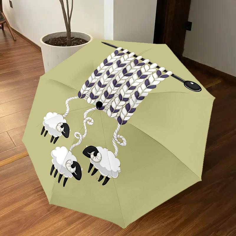 1PC knitting sheep Automatic Open/Close Umbrella with Windproof, 8-Rib Sturdy Canopy, Durable Ribs, Fashionable Design, Outdoor Accessory, Fun Prin, H