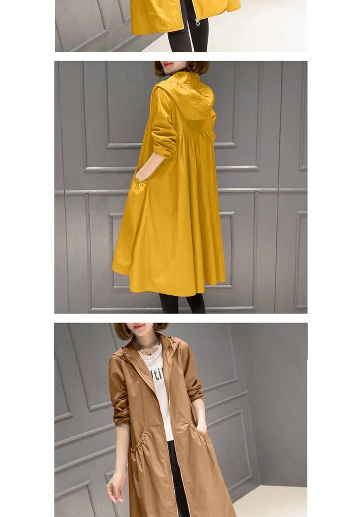 2026 Korean Style Mid-Length Hooded Trench Coat - Women's Slimming Solid Color for Spring/Autumn