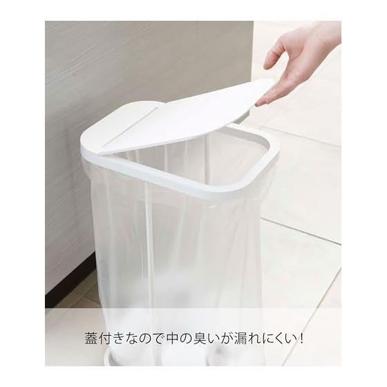 Yamazaki Jitsugyo 7552 Separated Garbage Bag Holder, White, Approximately W22 x D33 x H55cm, LUCE Trash Can, Easy to Remove Garbage Bags