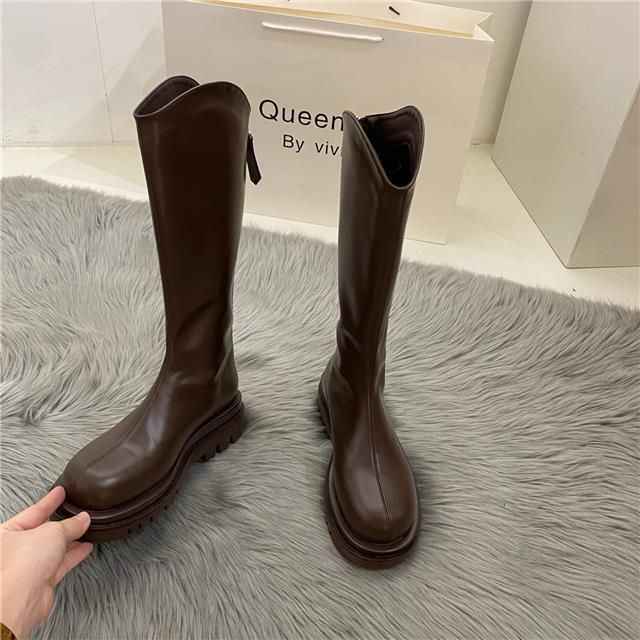Long boots women's autumn and winter new versatile high boots rear zipper thin boots but knee mid boots