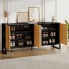 Credenza Mobile Porta Scarpe Scanalato Verticalmente 4 Ante a Battente Ripiani Regolabili in Altezza Struttura Nera Ingresso Sala da Pranzo Soggiorno Mobile Contenitore