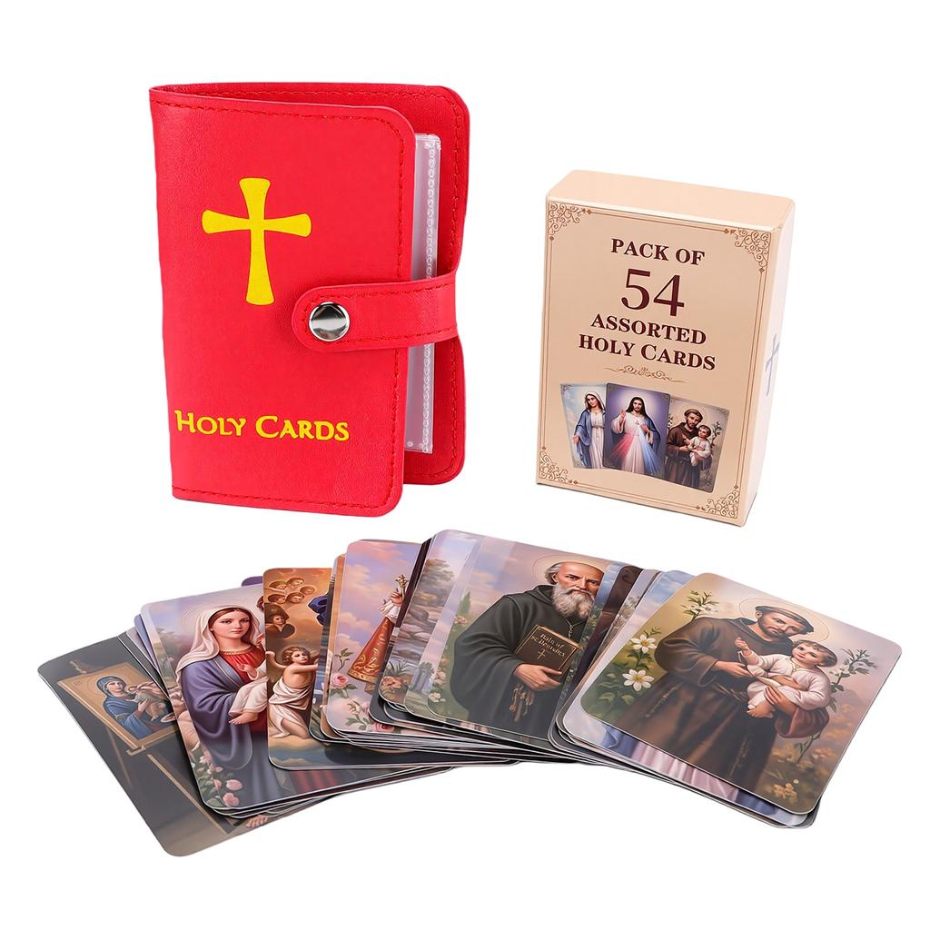 54 Pray Cards with PU Leather Pouch Dust Proof Lightweight Religious Keepsake Cards with Holder