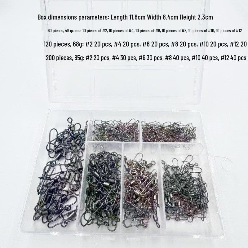 

Набір вертлюгів покращеної В-подібної форми та з єднувальних кілець 8-подібної форми для оснащення спінінгових приманок 5-compartment box (50 pcs)