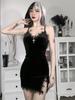Goth Dress Dark Cross Black Mini Dress Vintage Sexy Spaghetti Strap High Waist Slit Dresses Goth Party Club Women Dress