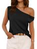 Women's One Shoulder Ribbed Knit Tank Top Loose Sleeveless Trendy Vest